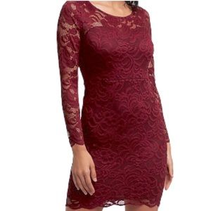 Ambiance Red Burgundy Floral Lace Cocktail Party Evening Mini Long Sleev Dress